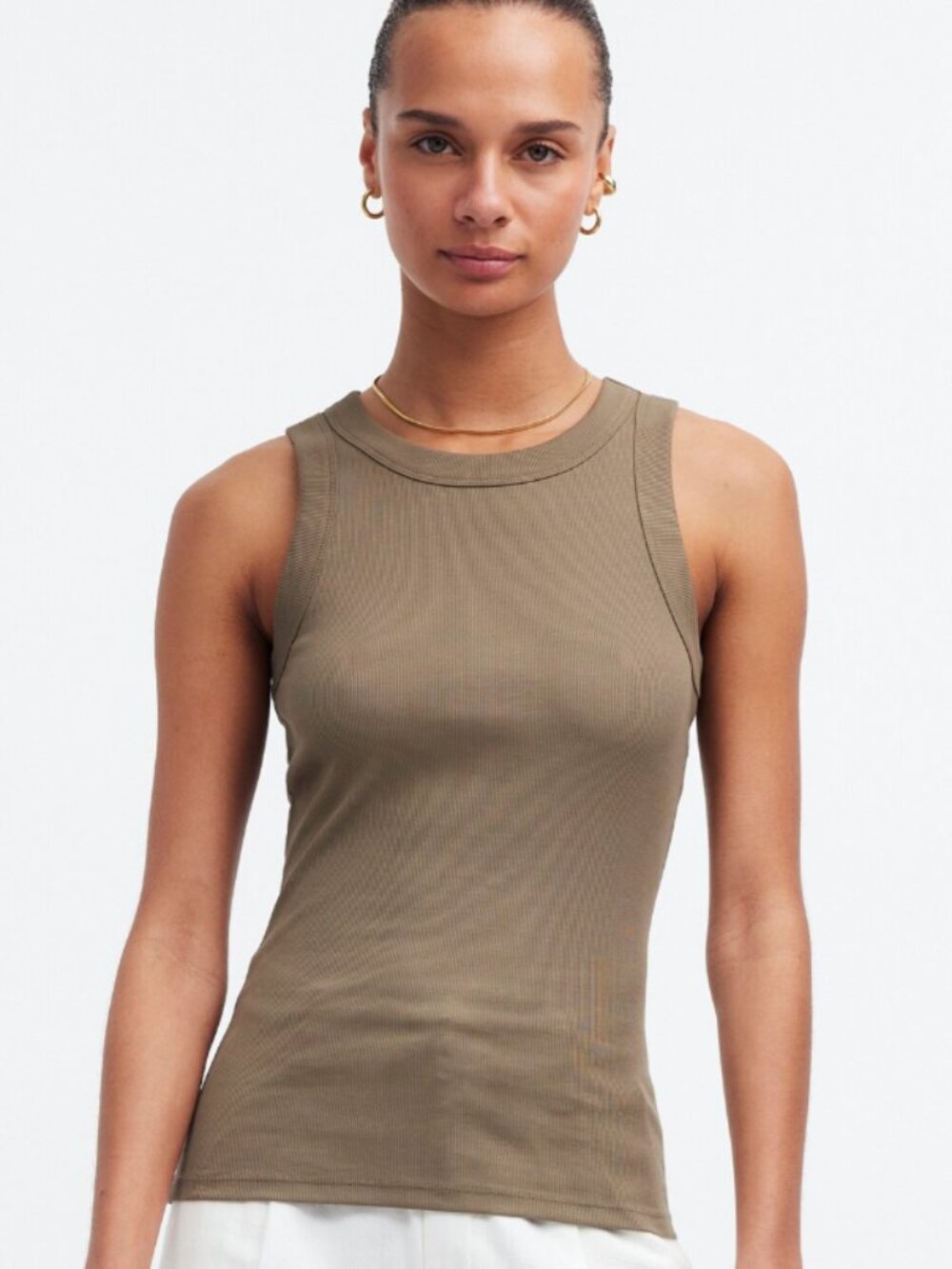 Madewell:  Ribbed Cutaway Tank, XL, Worn Olive
